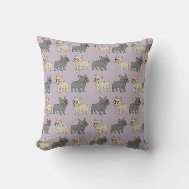 Frenchies, Purple Throw Pillow (Front)
