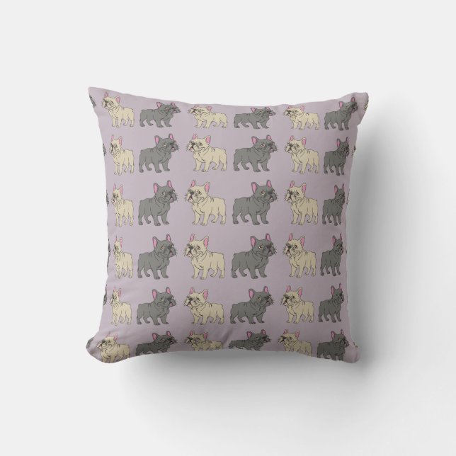 Frenchies, Purple Throw Pillow (Front)