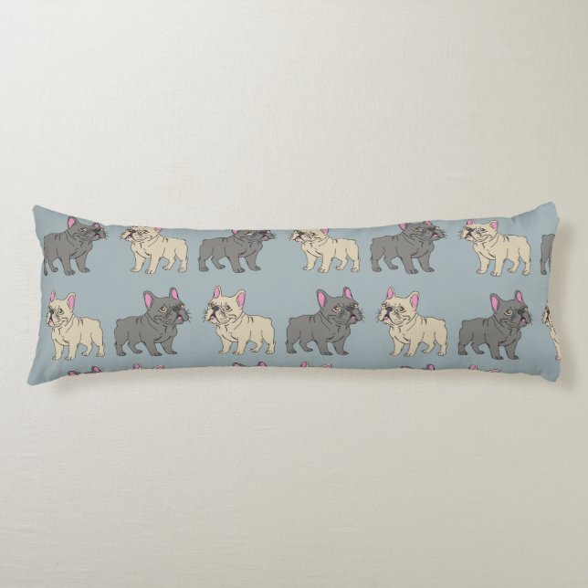 Frenchies, Smokey Blue Body Pillow (Front)