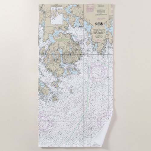 Frenchman and Blue Hill Bays and Approaches Chart Beach Towel