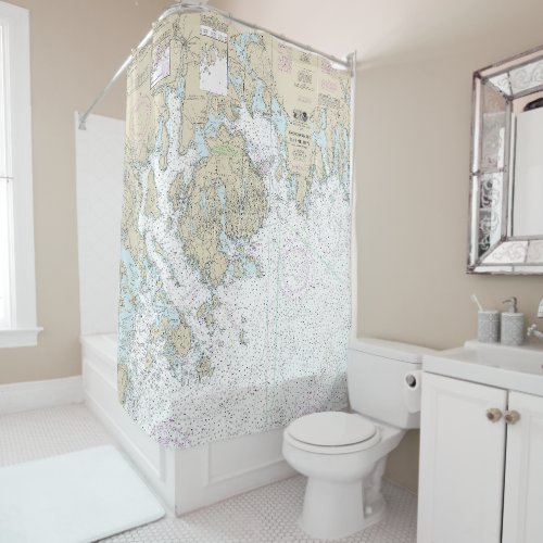 Frenchman and Blue Hill Bays and Approaches Chart Shower Curtain