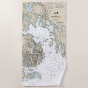 Frenchman Bay and Mount Desert Island Chart Beach Towel