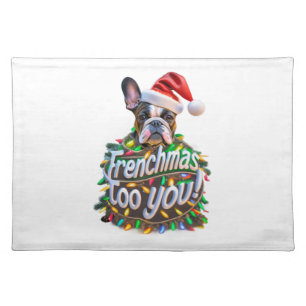 Frenchmas too you Bulldog Dog Tree Christmas Light Cloth Placemat