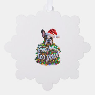 Frenchmas too you Bulldog Dog Tree Christmas Light Ornament Card