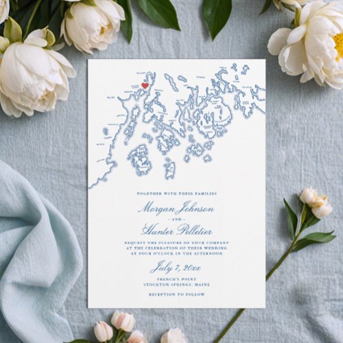 Frenchs Point Maine Map Elegant Wedding Invitation