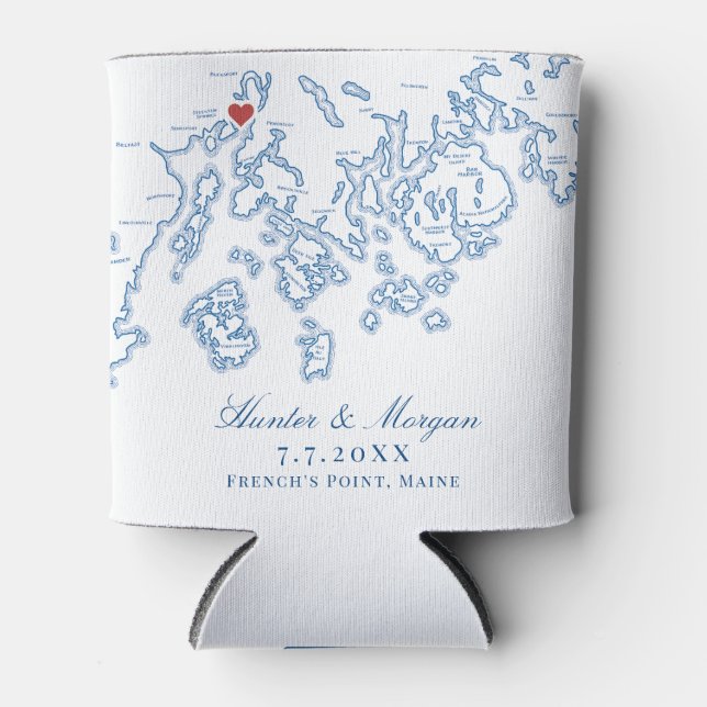 French's Point Stockton Springs Maine Map Wedding  Can Cooler (Front)