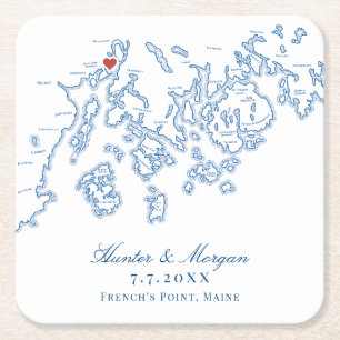 French's Point Stockton Springs Maine Map Wedding Square Paper Coaster