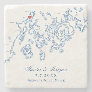 French's Point Stockton Springs Maine Map Wedding Stone Coaster