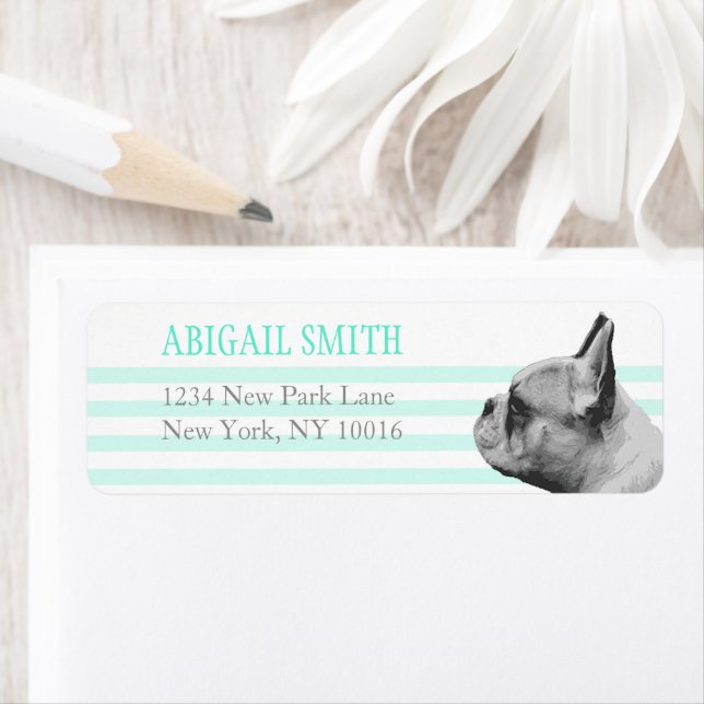 Frenchy Teal & white stripes Return Address Labels (Insitu)