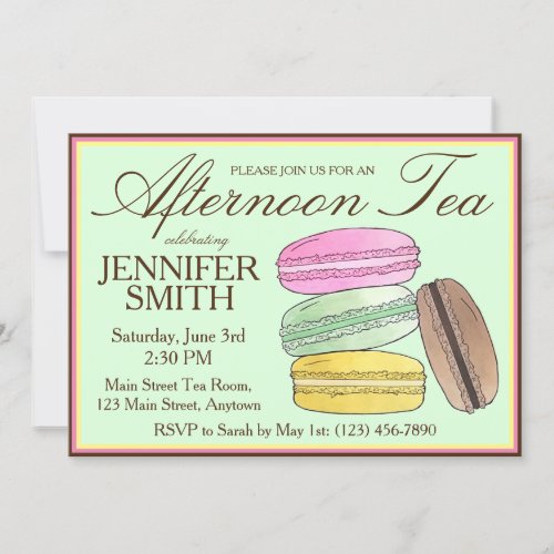 Frenh Macarons Wedding Shower Afternoon Tea Party Invitation