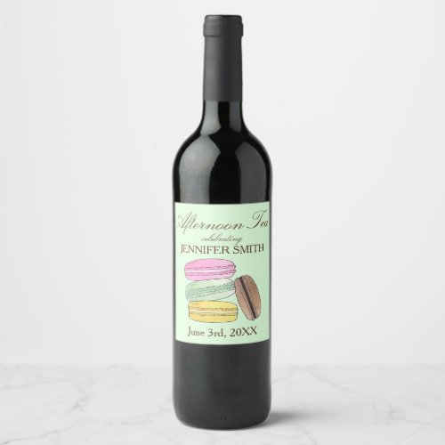 Frenh Macarons Wedding Shower Afternoon Tea Party Wine Label