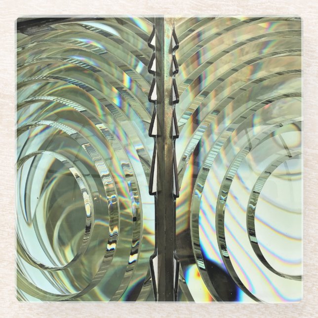Frensel Lens, Cape Blanco Lighthouse, Oregon Coast Glass Coaster (Front)