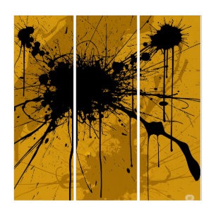 Frenzied Abstract Mustard Triptych Design.