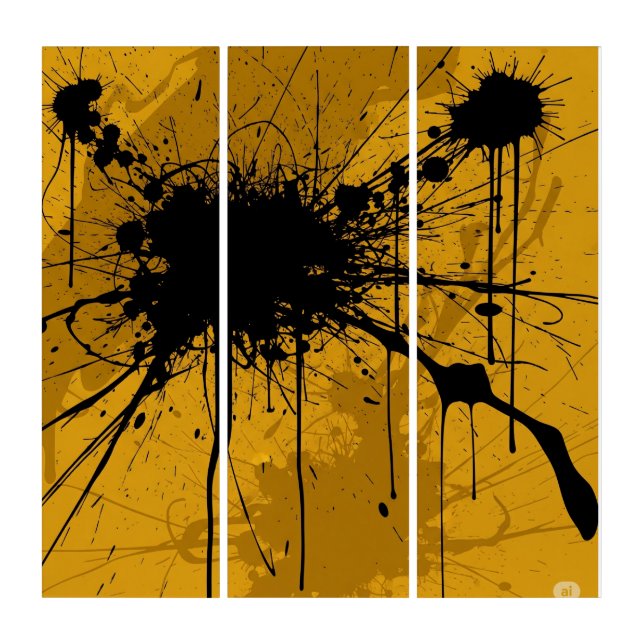 Frenzied Abstract Mustard Triptych Design. (Front)