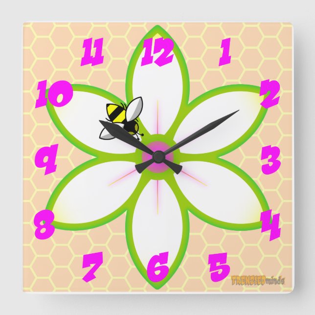 FRENZIEDminds wall clock featuring a Bee & flower (Front)