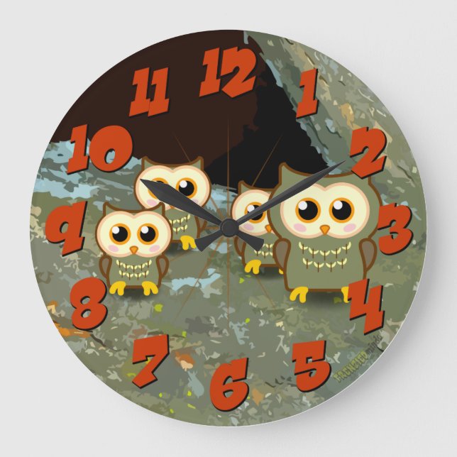FRENZIEDminds wall clock featuring an Owl Family (Front)