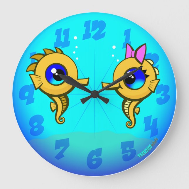 FRENZIEDminds wall clock featuring Seahorse Couple (Front)
