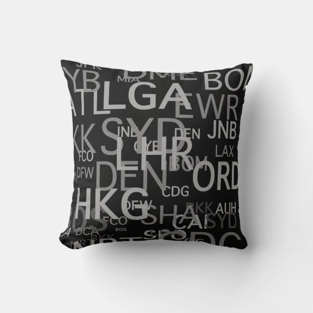 Frequent Flyer Airport Codes Throw Pillow (Front)