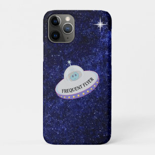 Frequent flyer alien & flying saucer on navy blue iPhone 11 pro case