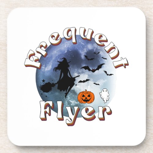 Frequent Flyer Halloween Witch Riding Broomstick Beverage Coaster