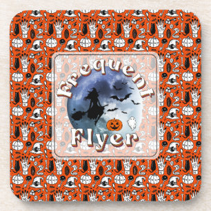 Frequent Flyer Halloween Witch Riding Broomstick Beverage Coaster