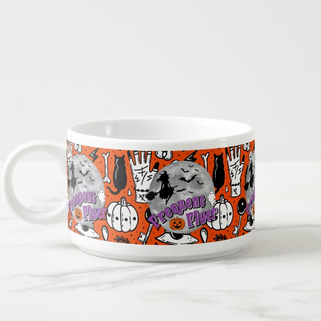 Frequent Flyer Halloween Witch Riding Broomstick  Bowl (Right)