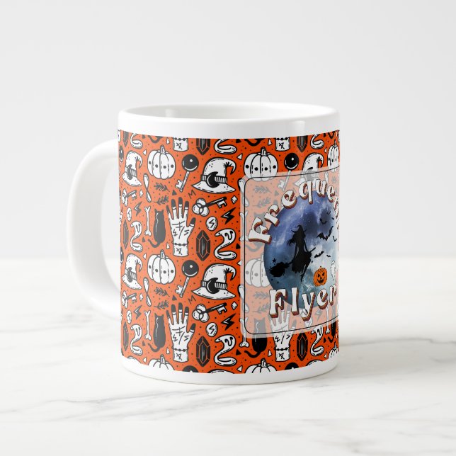 Frequent Flyer Halloween Witch Riding Broomstick Giant Coffee Mug (Front Left)