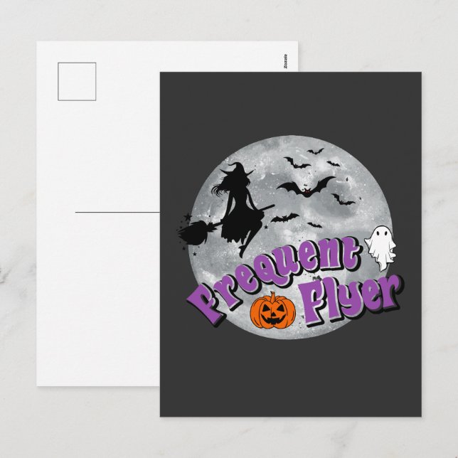 Frequent Flyer Halloween Witch Riding Broomstick  Holiday Postcard (Front/Back)