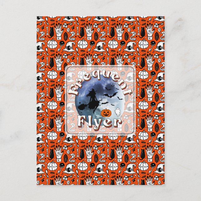 Frequent Flyer Halloween Witch Riding Broomstick Holiday Postcard (Front)