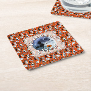 Frequent Flyer Halloween Witch Riding Broomstick Square Paper Coaster
