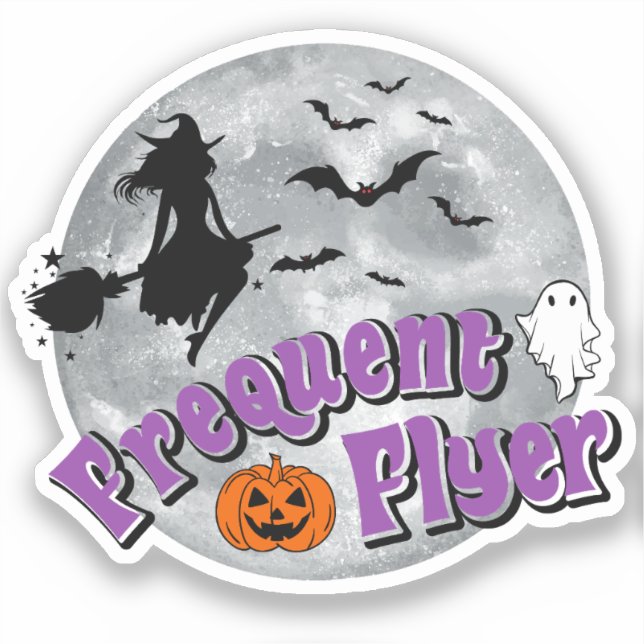 Frequent Flyer Halloween Witch Riding Broomstick  Sticker (Front)