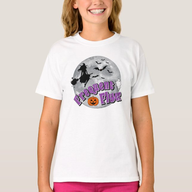Frequent Flyer Halloween Witch Riding Broomstick  T-Shirt (Front)