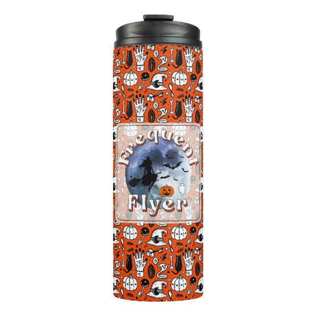 Frequent Flyer Halloween Witch Riding Broomstick Thermal Tumbler (Front)