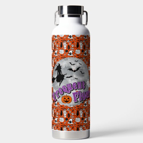 Frequent Flyer Halloween Witch Riding Broomstick  Water Bottle