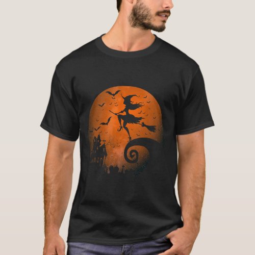 Frequent Flyer Witch Her Broom Haunted House Creep T_Shirt