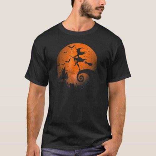 Frequent Flyer Witch Her Broom Haunted House Creep T_Shirt