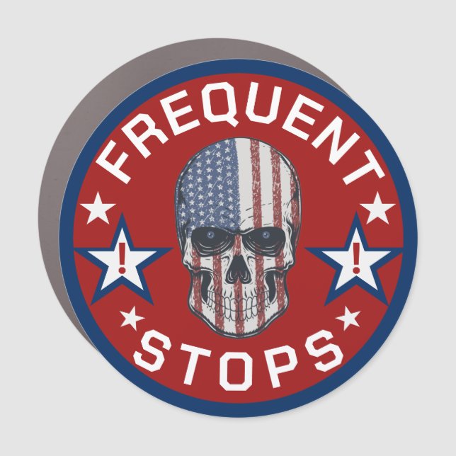 Frequent Stops USA Flag Skull Delivery Driver Car Magnet (Front)