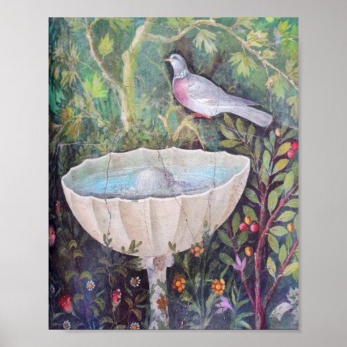 Fresco of Pigeon and a Fountain Pompeii Poster