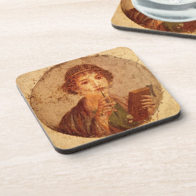 Fresco of Sappho in Pompeii Beverage Coaster (Left Side)