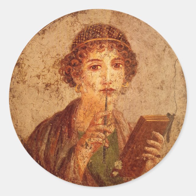 Fresco of Sappho in Pompeii   Classic Round Sticker (Front)