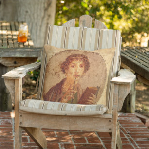 Fresco of Sappho in Pompeii Outdoor Pillow