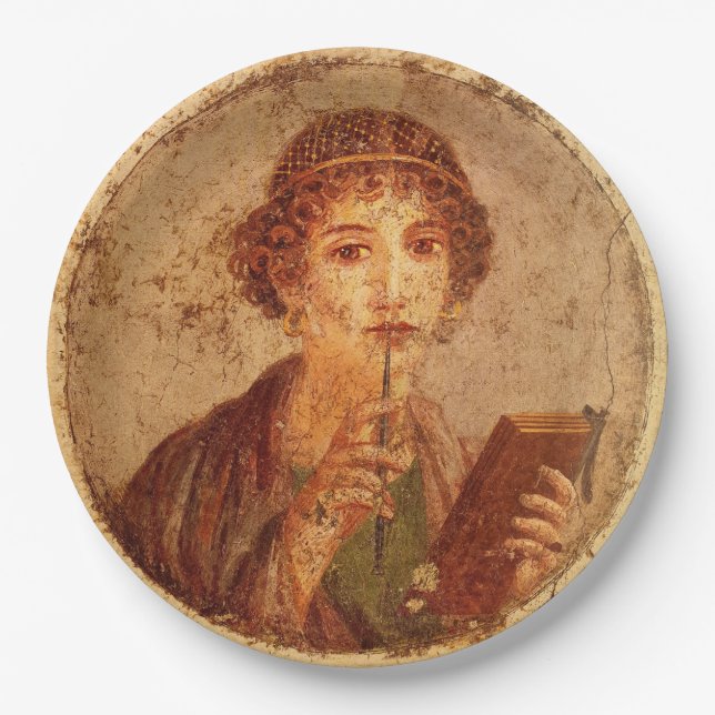 Fresco of Sappho in Pompeii    Paper Plates (Front)