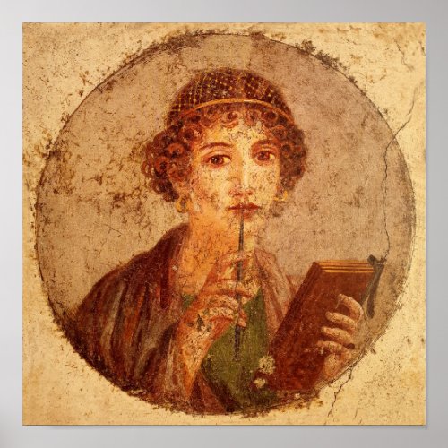 Fresco of Sappho in Pompeii Poster