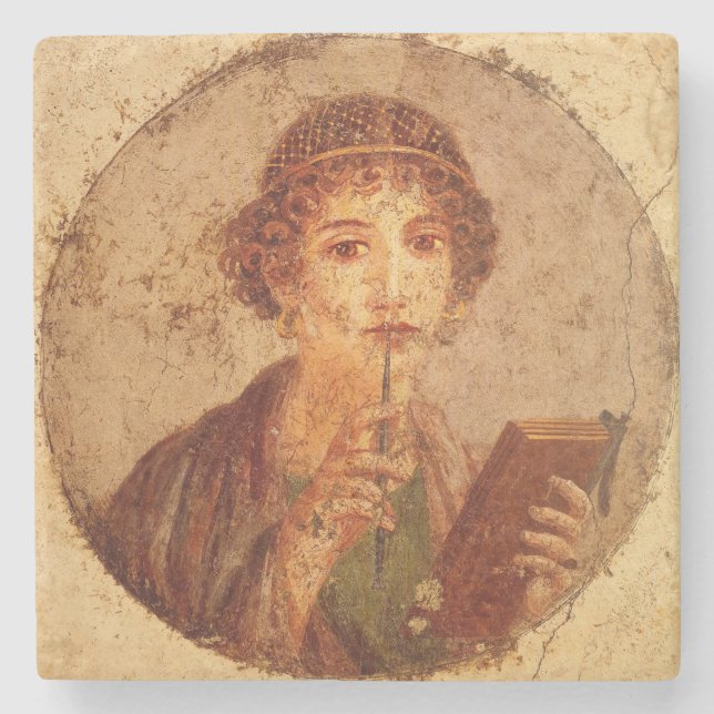 Fresco of Sappho in Pompeii Stone Coaster (Front)