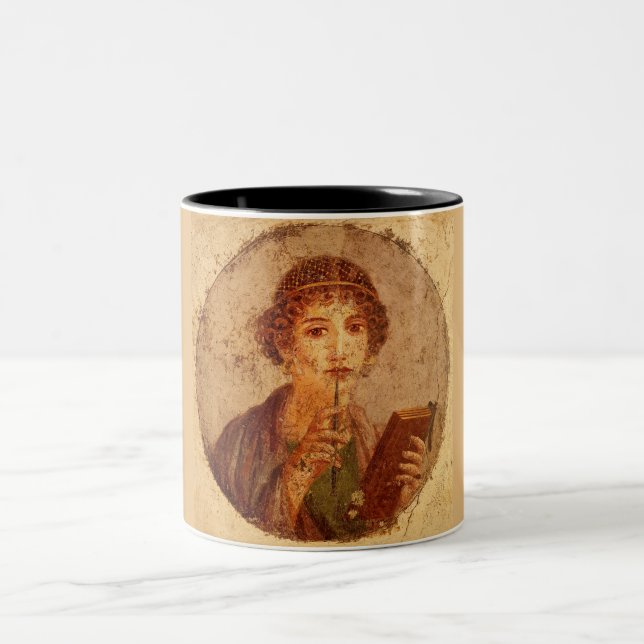 Fresco of Sappho in Pompeii Two-Tone Coffee Mug (Center)