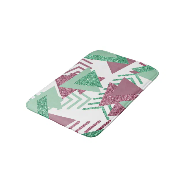 Fresh 90s Abstract | Pink and Green Shapes Pattern Bath Mat | Zazzle