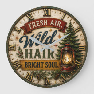 Fresh Air Wild Hair Outdoor Adventure Gift Large Clock