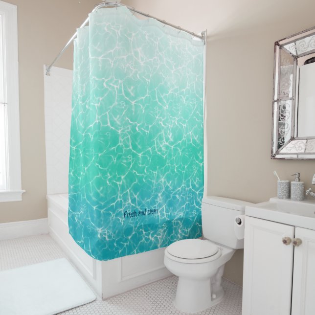 Fresh and clean, teal aqua green water shower curtain (In Situ)