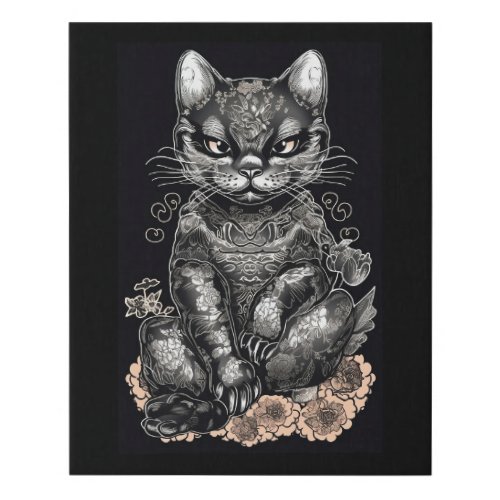Fresh and clever black cat faux canvas print