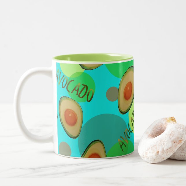 Fresh and fun avocado pattern Two-Tone coffee mug (With Donut)